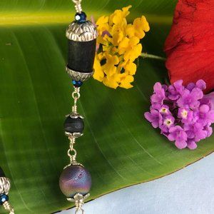 37  1/2" black Tulasi with purple agate beads